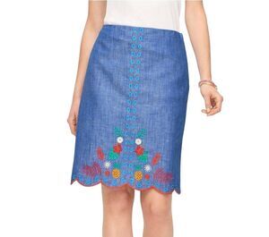 Talbots Plus Size 18W Embroidered Scalloped Chambray Skirt